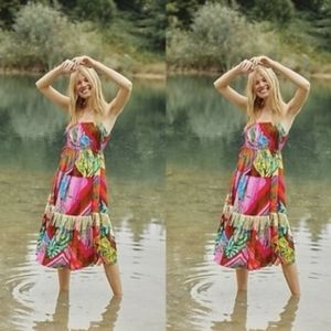 Anthropologie Farm Rio Palila Fringe colorful boho dress